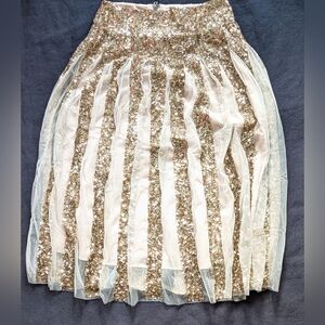 NWT Alice + Olivia Gold Sequin Mesh Pleated Skirt 0 XXS